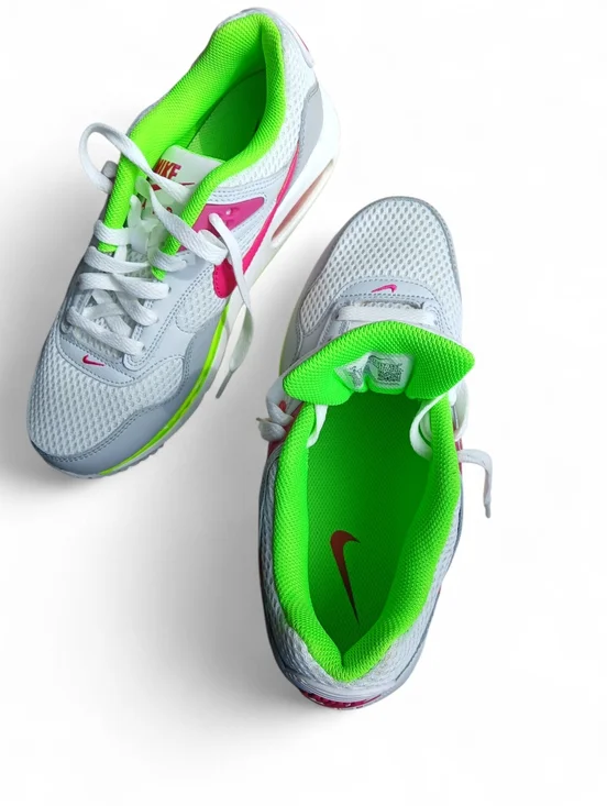 Nike Women's Size 8 White Sneakers with Pink Swoosh & Neon Green Accents - Picture 3 of 9